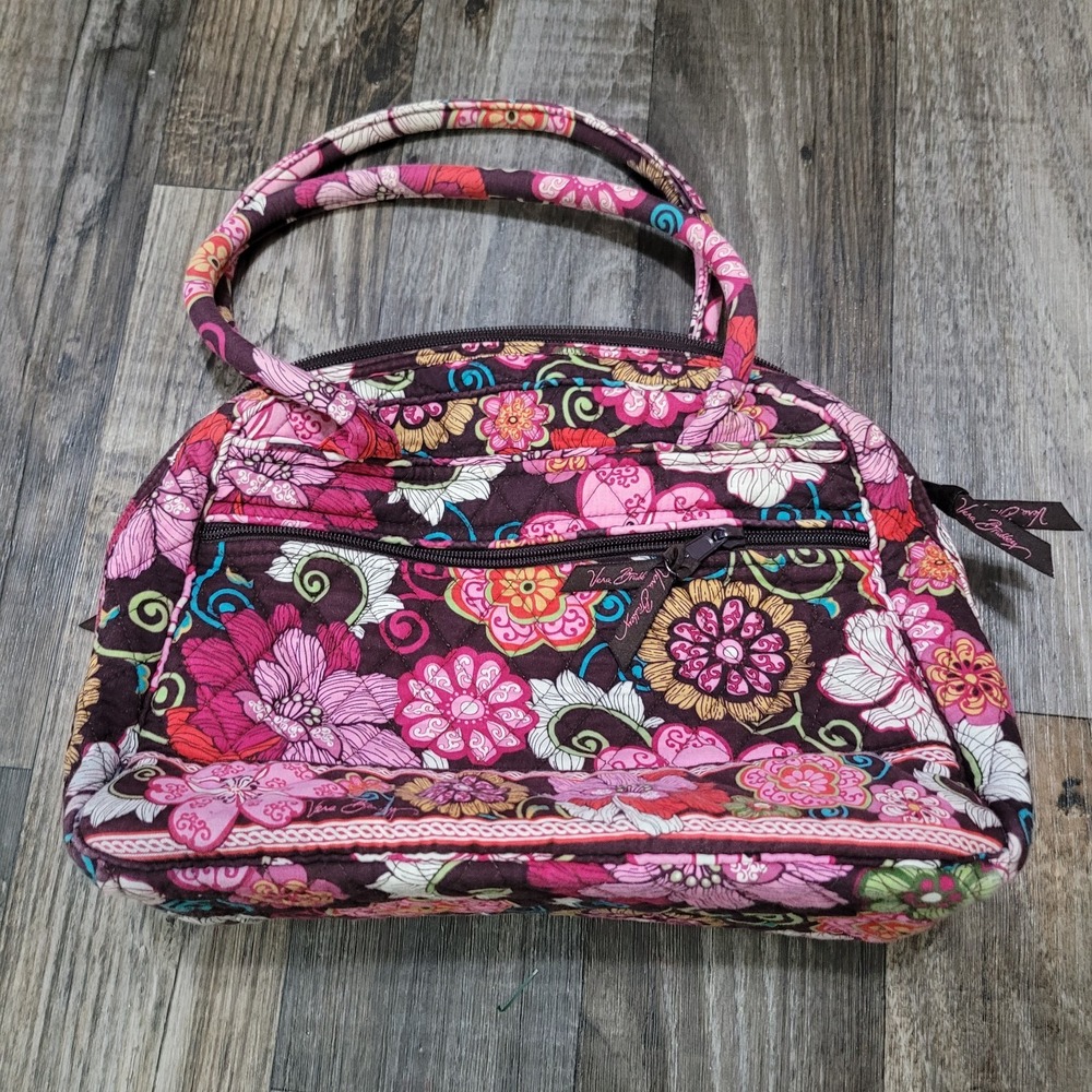 Vera Bradley Mod Floral Pink Mini Bowler Bag Handbag Retired Print Cottagecore